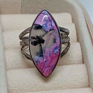 Dendritic Opal in Purple & Pink Hues Scene in Sterling Silver Ring